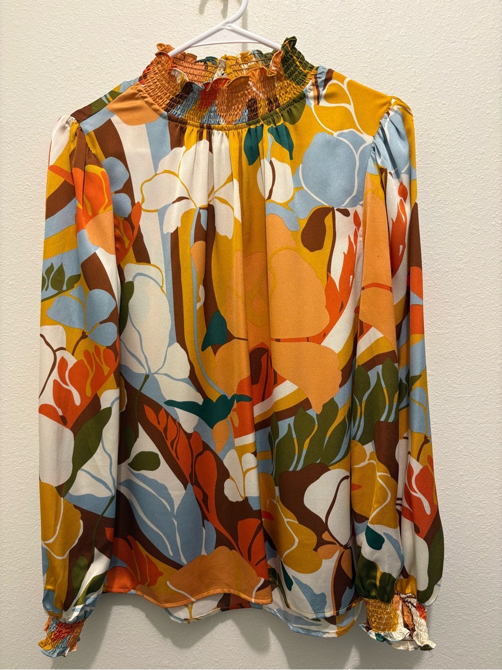JODIFL Multicolor Floral Smocked High-Neck Blouse